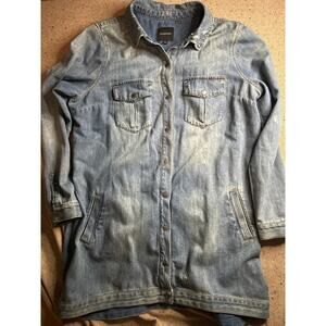 Liverpool XL Denim Jacket 100% Cotton Distressed Blue Tunic Length